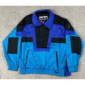 VTG Solus Jacket Mens Large Blue 1/4 Zip Pullover Lightweight Ski Snow 80s 90s